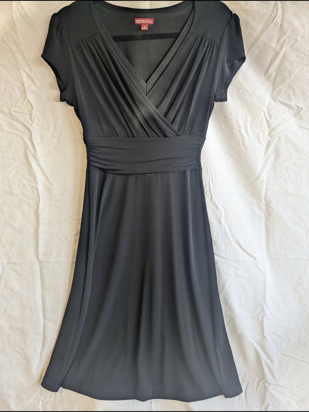 Merona XS Black Short-Sleeve Faux Wrap-Front Midi Dress